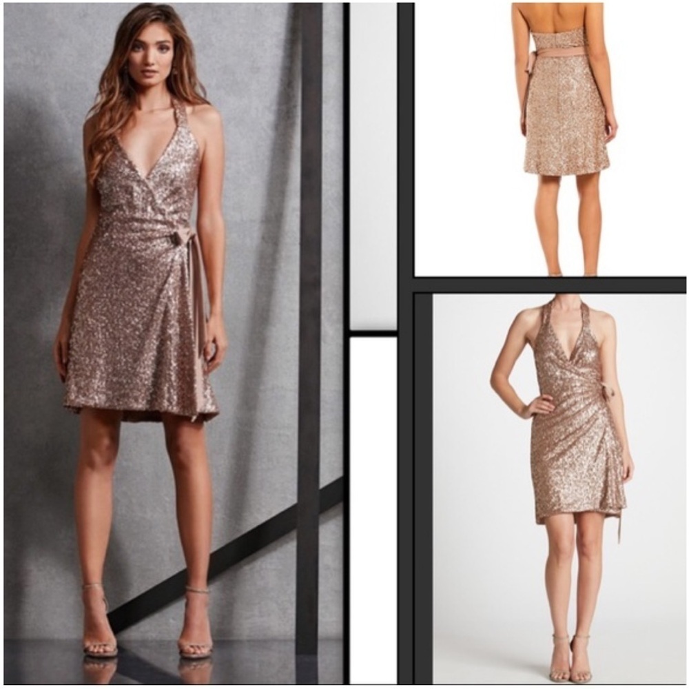 Dress the Population Gold A-line Halter Cocktail Dress